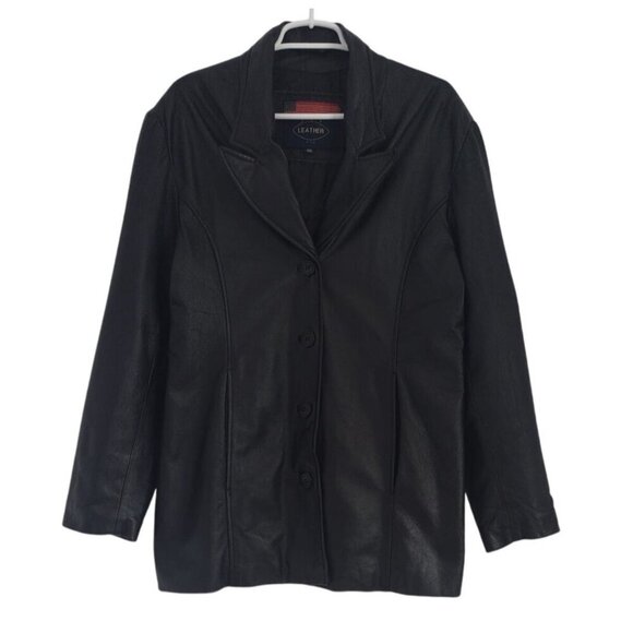 U.S.A Men's Button Front Leather Jacket Black, Size XXL. - Picture 1 of 8